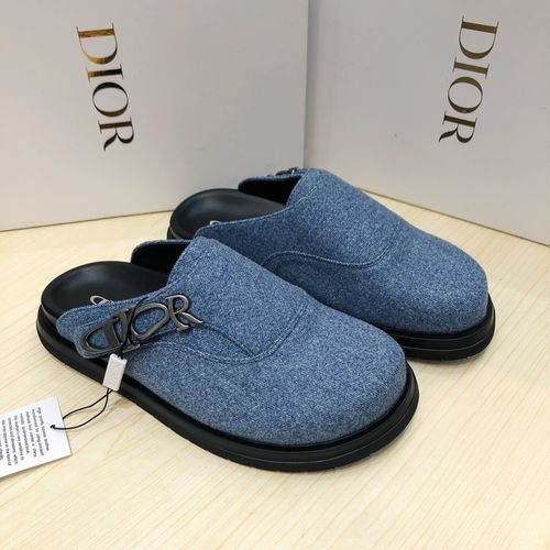 Christian Dior CD Embroidered Leather Slides With Silk Details
