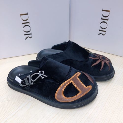Christian Dior CD Embroidered Leather Slides With Silk Details