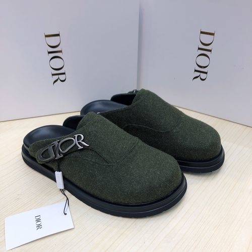 Christian Dior CD Embroidered Leather Slides With Silk Details