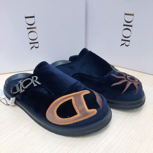 Christian Dior CD Embroidered Leather Slides With Silk Details