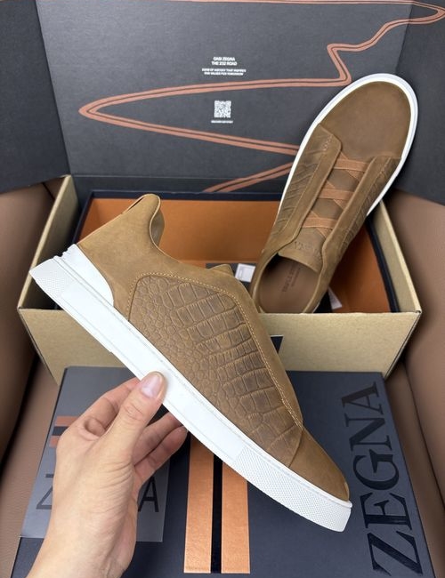 Zegna Crocodile Print Deerskin Casual Shoes