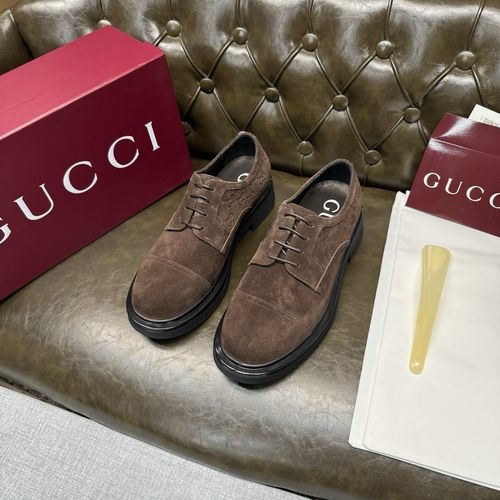 Gucci Coffee Suede Lace-up GG Embossed Shoes