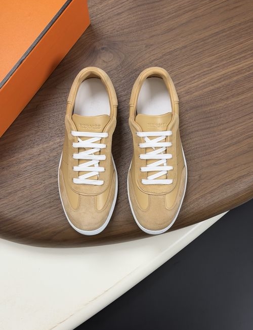 Hermes Cowhide Linen Sneakers With Rubber Sole