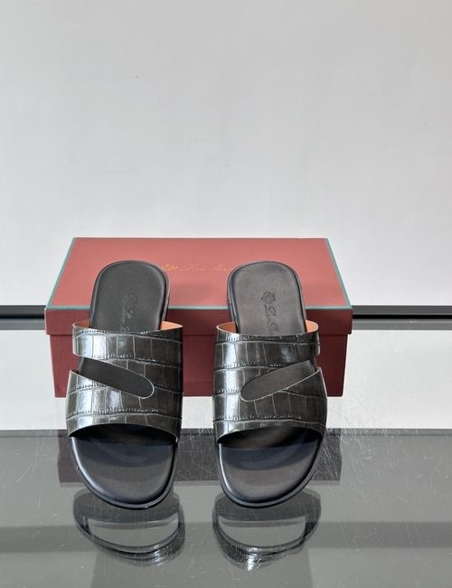 Loro Piana LP Croc-embossed Patent Leather Slides
