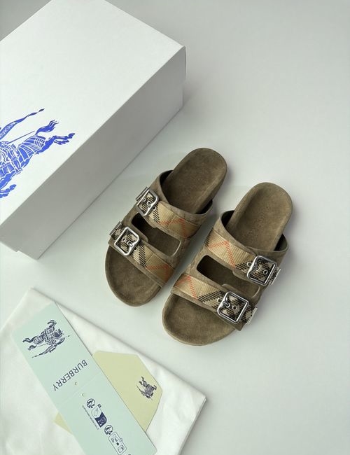 Burberry Check Double Buckle Birken-style Slides