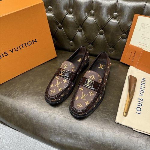 Louis Vuitton LV Brown Gold Embroidered Leather Sole Shoes