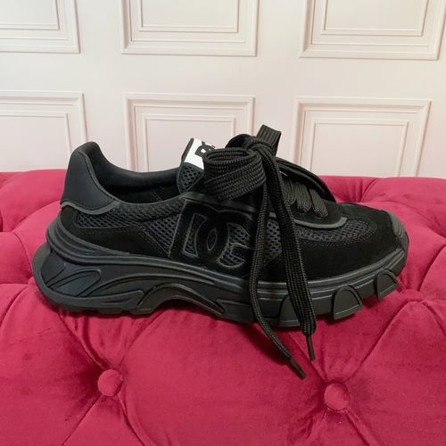 Dolce & Gabbana DG Silk Cowhide Suede Sneakers Logo Accent