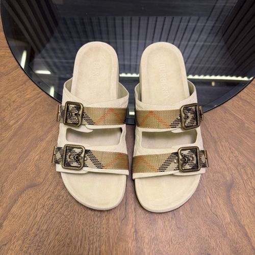 Burberry Suede Check Loafers With Adjustable Buckle
