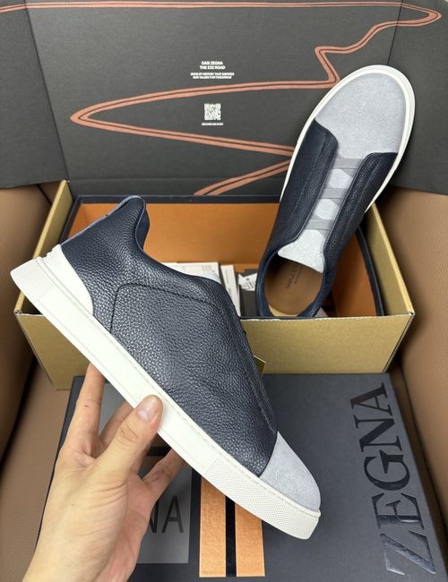 Zegna Navy Suede Litchi Grain Casual Shoes