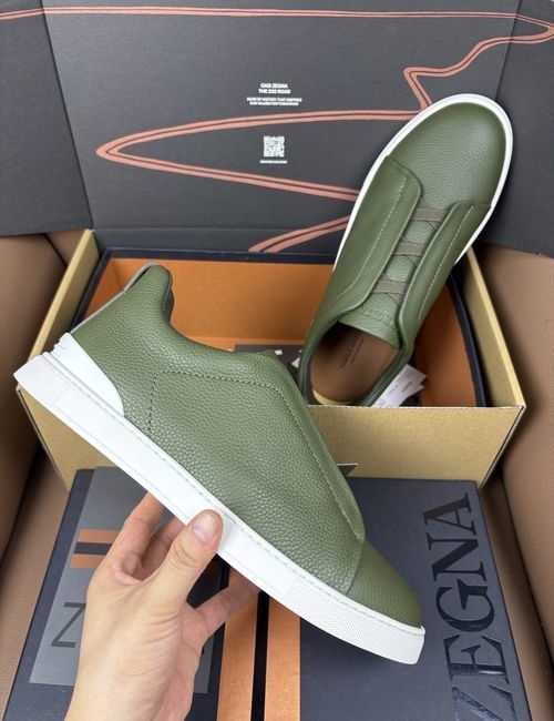 Zegna Green Litchi Grain Slip-On Casual Shoes