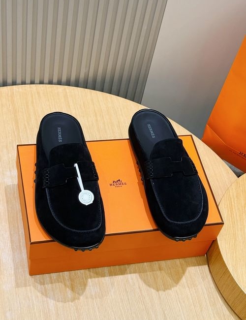 Hermes Go Mules Suede Cowhide Shoes