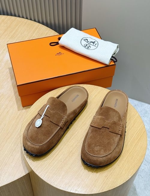 Hermes Go Mules Suede Cowhide Shoes