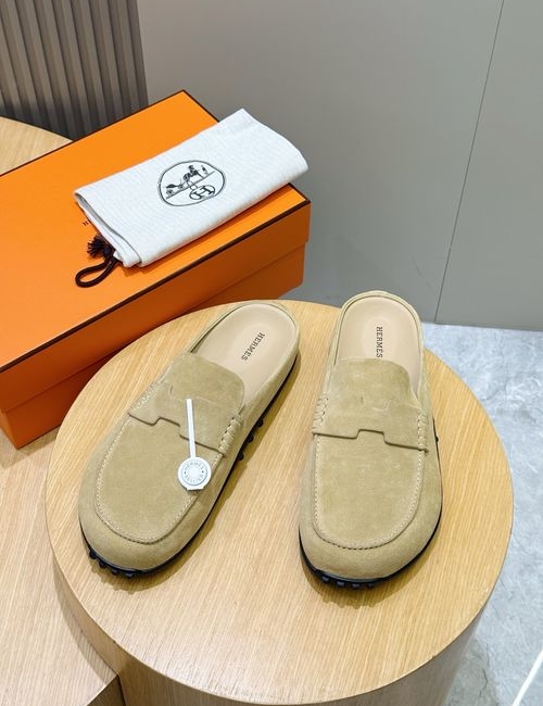 Hermes Go Mules Suede Cowhide Shoes