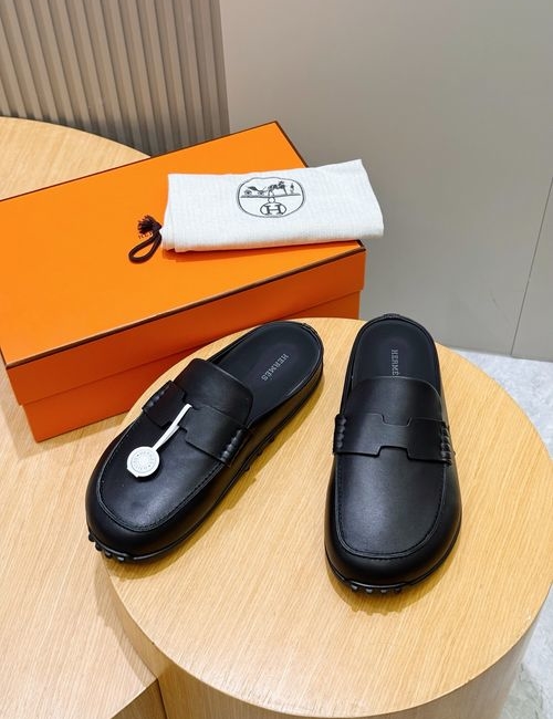 Hermes Go Mules Suede Cowhide Shoes