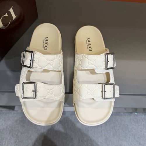 Gucci Monogram Pattern Slide Sandals With Lightweight Sole