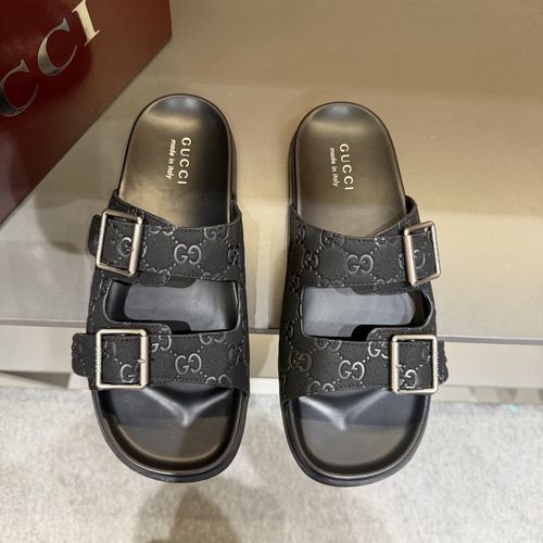 Gucci Monogram Pattern Slide Sandals With Lightweight Sole