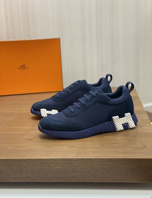 Hermes Premium Leather Casual Sneakers With H Decor
