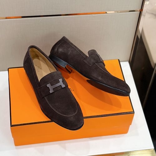 Hermes Double H Buckle Leather Loafers