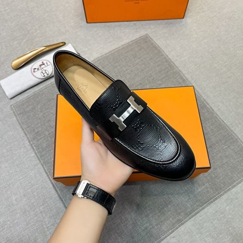 Hermes Leather Loafers With Double H Buckle