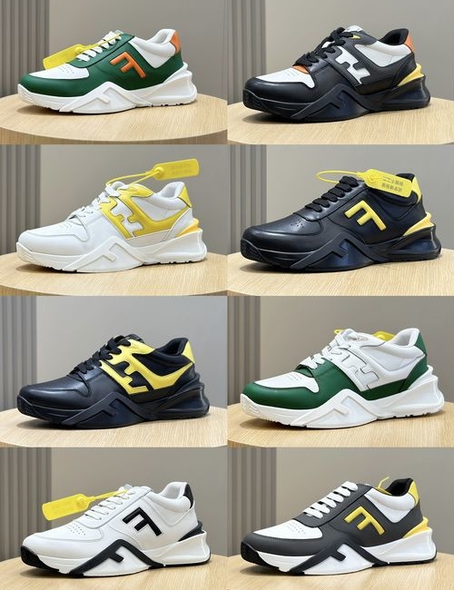 Fendi Lace-up Sneakers Fabric Suede Splicing Rubber Sole