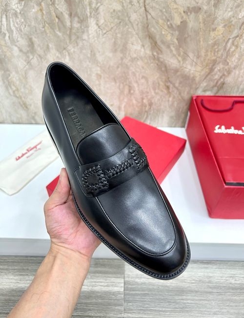 Ferragamo Premium Leather Loafers With Metal Buckle