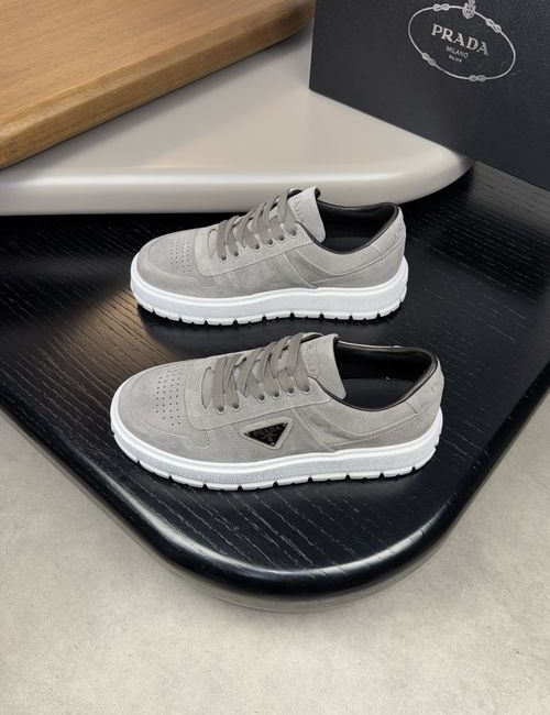 Prada Suede Leather Metal Accent Casual Sneakers