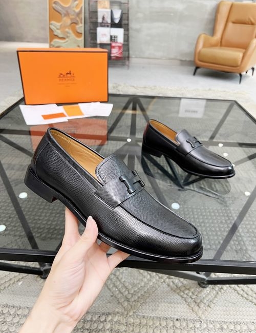 Hermes H Buckle Slip-On Leather Loafers