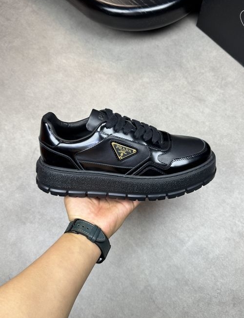 Prada High-Quality Leather Casual Sneakers With Brand Accents