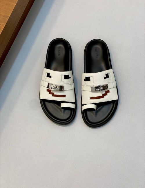 Hermes Cowhide Slippers With Non-slip Rubber Sole