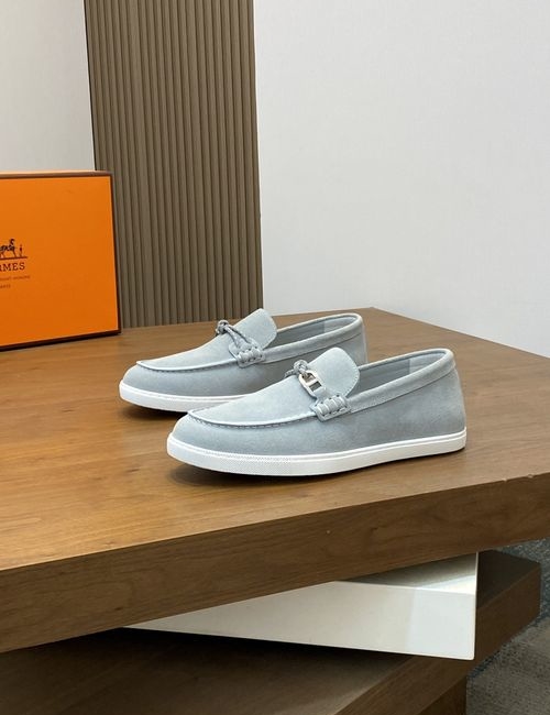 Hermes Stitched Leather Loafers With Light Sole