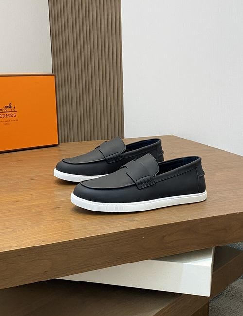 Hermes Stitched Leather Loafers With Light Sole