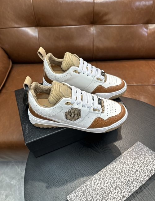 Philipp Plein Low-top Leather Sneakers With Logo And Perforations