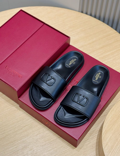 Valentino Hollow V Hardware Leather Slippers