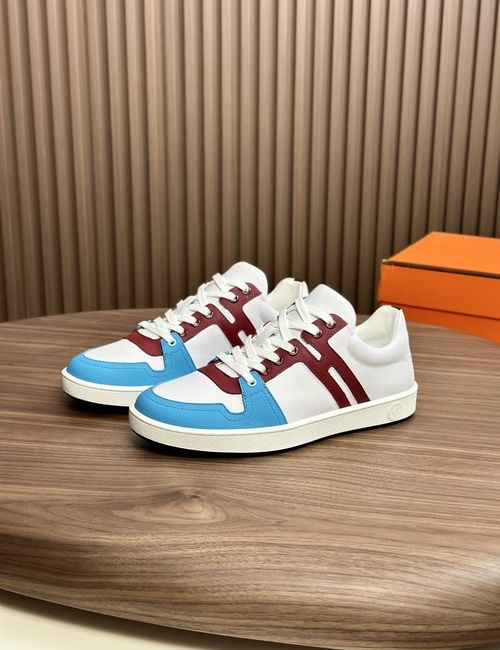 Hermes Premium Leather Stitched Casual Sneakers