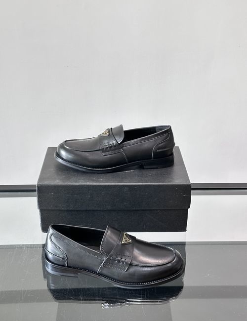 Prada Bright Leather Shoes With Mark Stitching