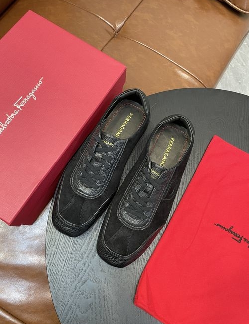 Ferragamo Leather Casual Shoes With Logo Stitching