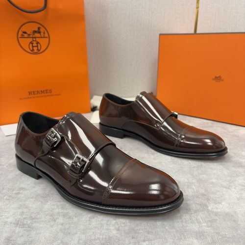 Hermes Double Buckle Leather Monk Shoes
