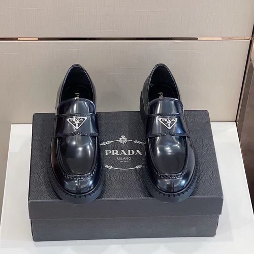 Prada Polished Leather Loafers With Logo Detail