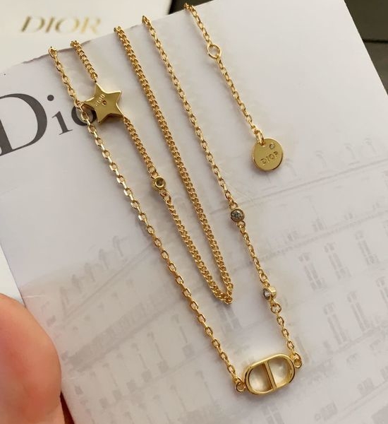 Christian Dior CD Star Double Layered Brass Pendant Necklace