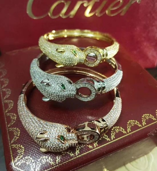 Cartier Diamond Emerald Onyx Leopard Bangle