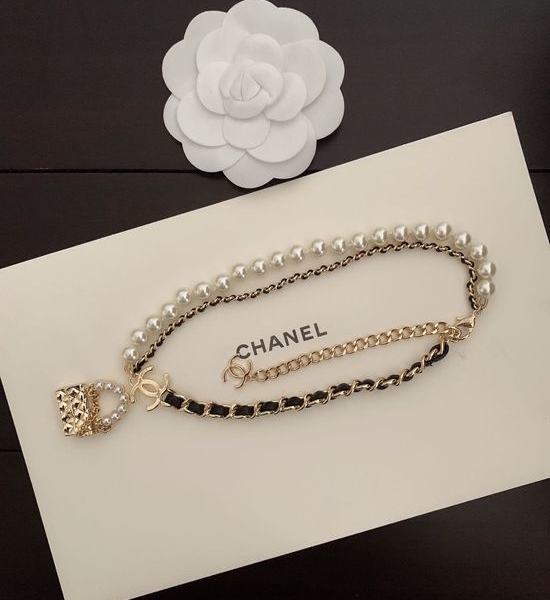 Chanel Black Leather Pearl Strand Necklace