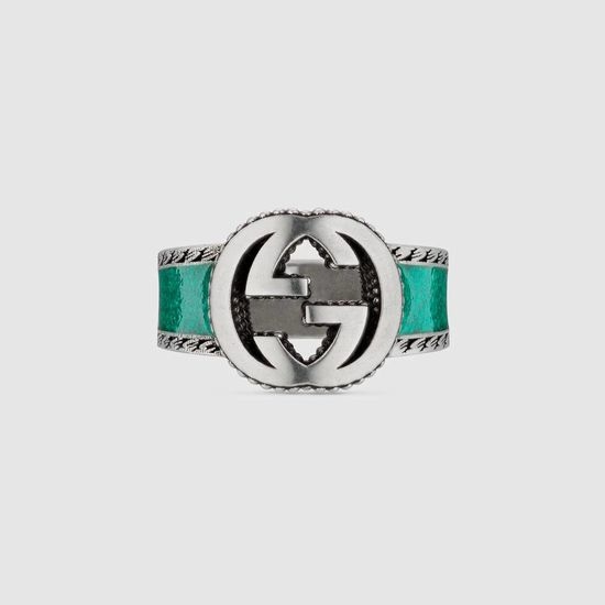Gucci Interlocking Green Enamel Ring Fashion Jewelry