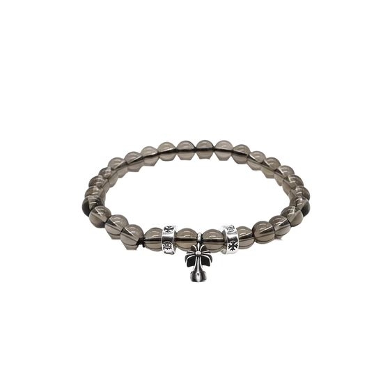 Chrome Hearts Smoky Quartz Silver Beaded Bracelet