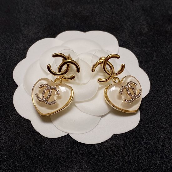 Chanel Crystal Heart Enamel Stud Earrings