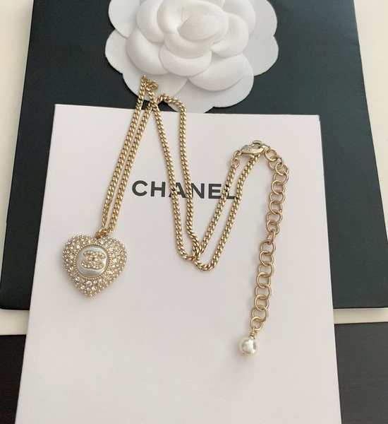 Chanel Rhinestone Heart Pendant Necklace