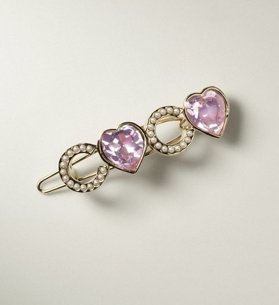 Chanel Heart Pink Rhinestone Pearl Hair Clip