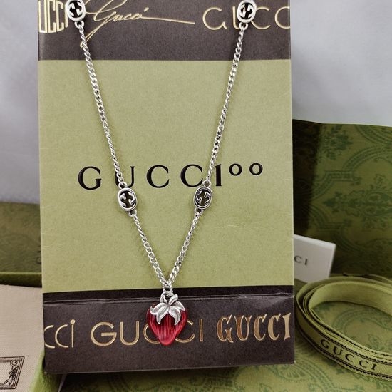 Gucci Strawberry Pattern Enamel Necklace