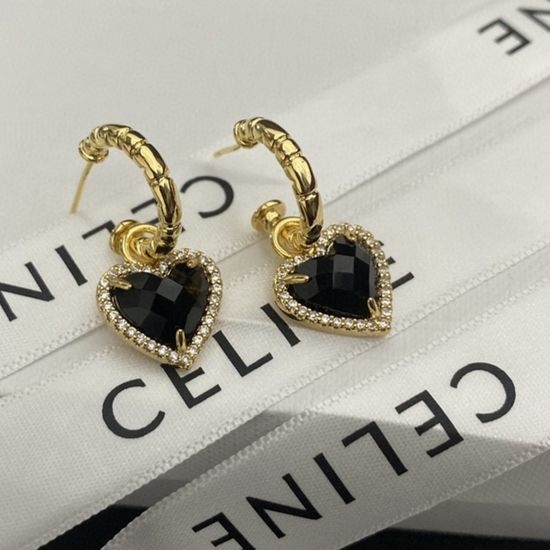 Celine Black Crystal Heart Asymmetric Earrings