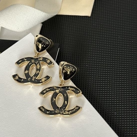 Chanel Gold Foil Letter Pendant Earrings
