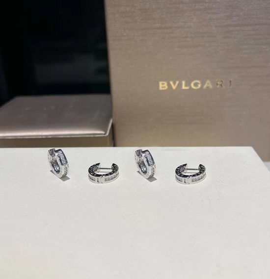 Bvlgari Round Crystal Engraved Stud Earrings